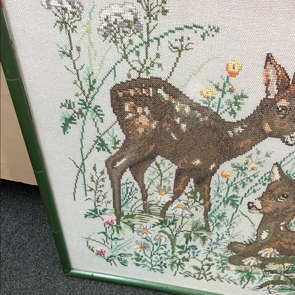Nature-Inspired Green Framed Deer Embroidery Art - Picture 9 of 9